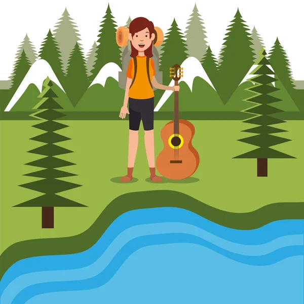 Genç kadın izci kamp bölgesi sahnesinde