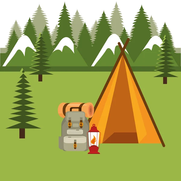 テントのシーンでキャンプ ゾーン — ストックベクタ