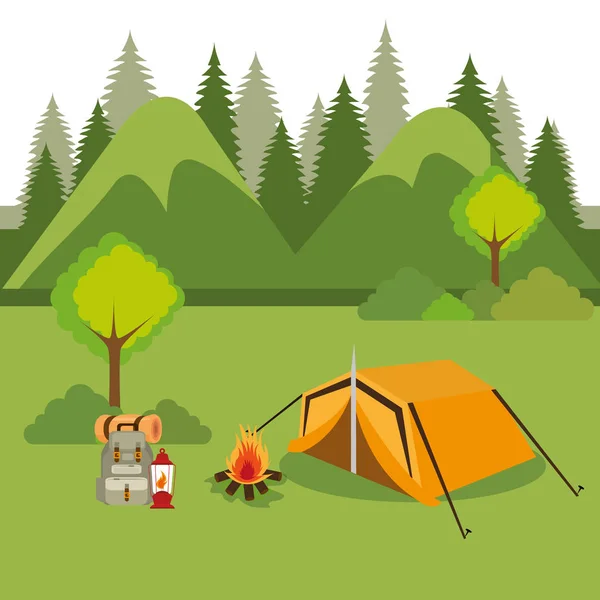 Zona de camping con escena tienda — Vector de stock