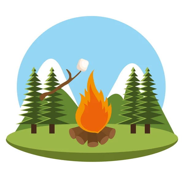 Camping zone with campfire — Stock Vector