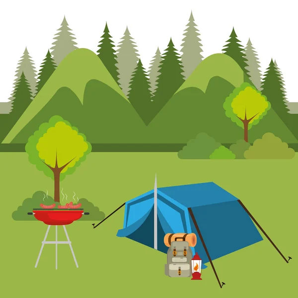 Camping zon med tältet scenen — Stock vektor