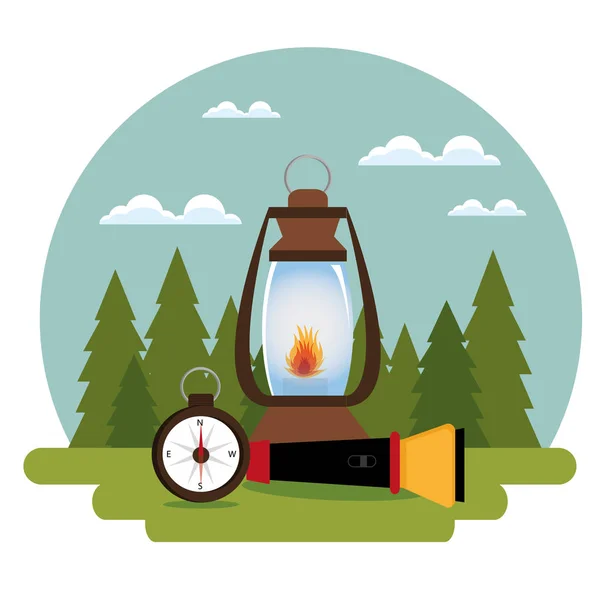 Zone de camping avec équipement — Image vectorielle