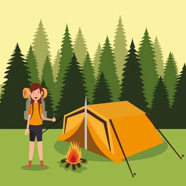 Ung scout på campingplatsen — Stock vektor