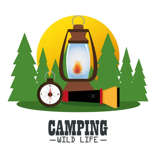 Zona de camping con equipo — Archivo Imágenes Vectoriales