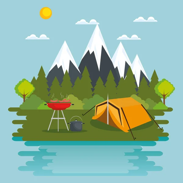 Camping zone with tent scene — Stock Vector