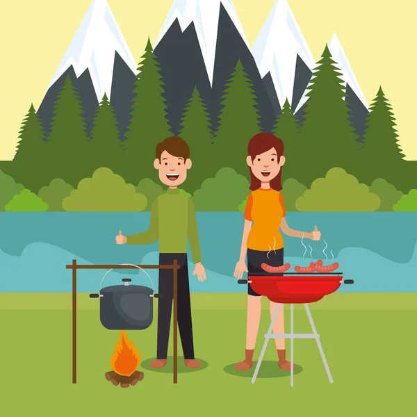 Par scouter i camping zone scenen — Stock vektor