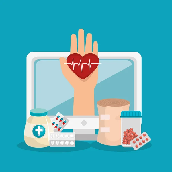 Tele medicin online med skrivbordet — Stock vektor