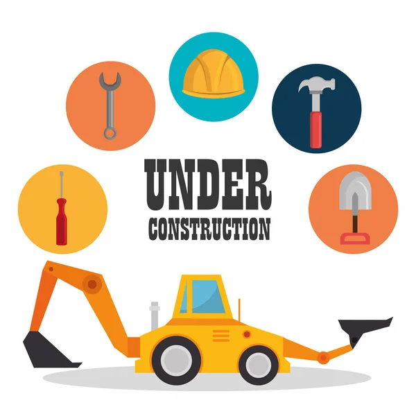 Excavator machine with under construction icon — Stock Vector