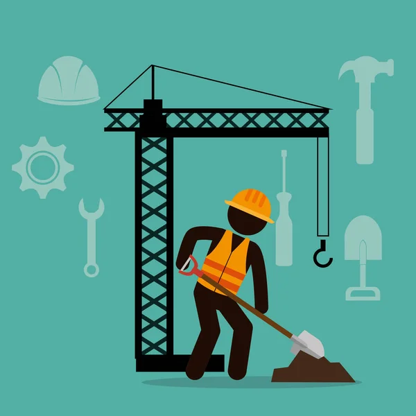 Construction worker with under construction icons — Stock Vector