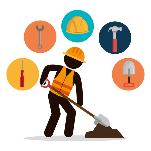 Construction worker with under construction icons — Stock Vector