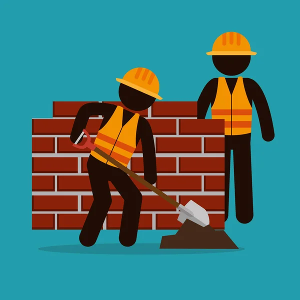 Construction workers with under construction icons — Stock Vector