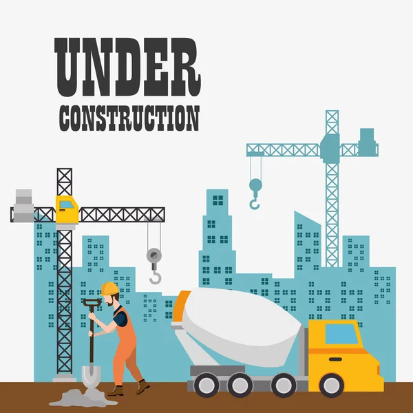 Obrero de la construcción con iconos en construcción — Vector de stock