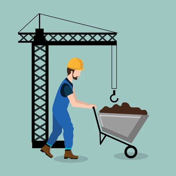Obrero de la construcción con iconos en construcción — Vector de stock