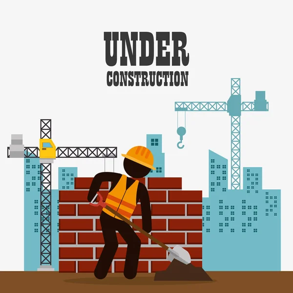 Construction worker with under construction icons — Stock Vector