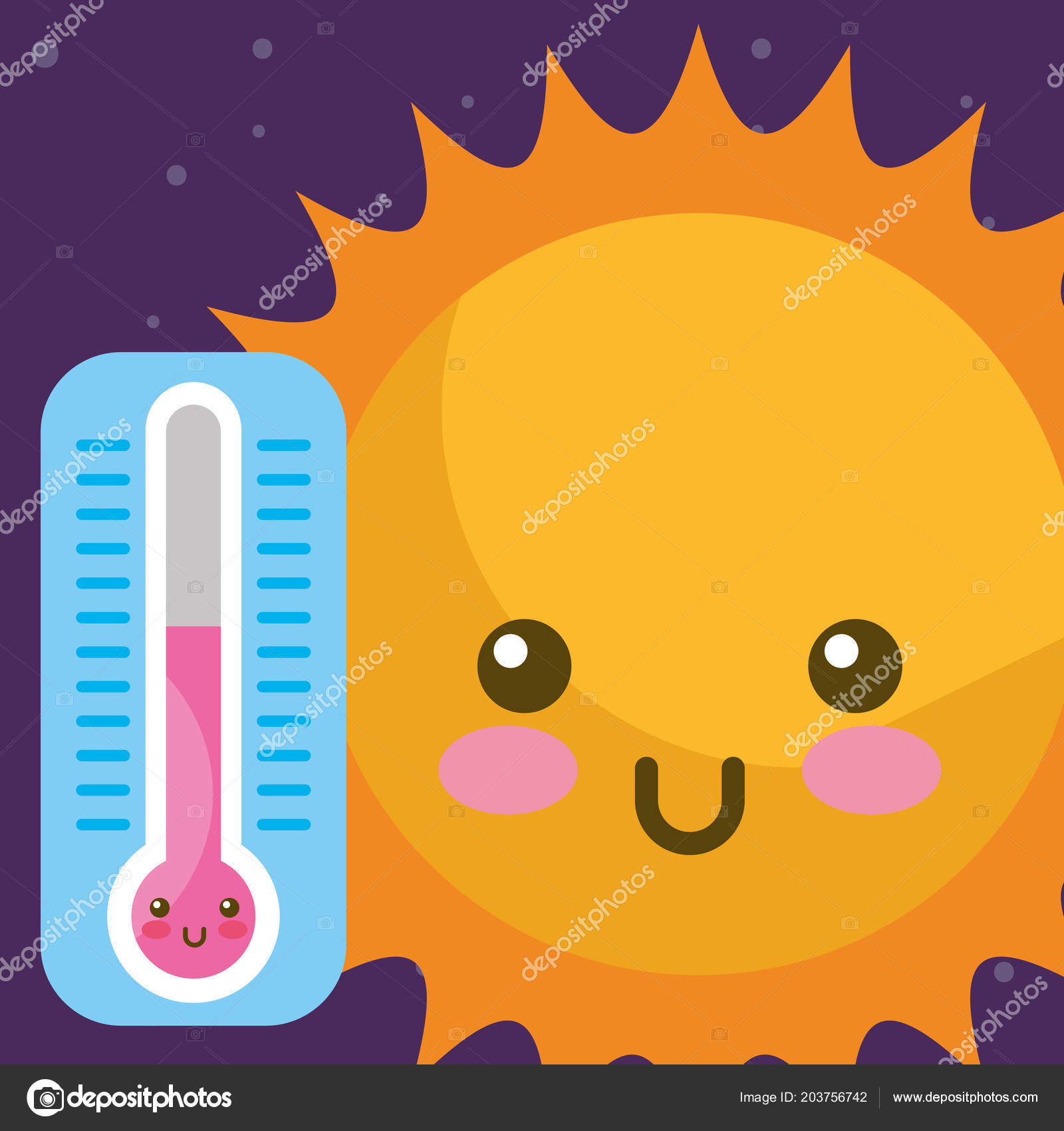 Download Weather Kawaii Sun And Thermometer Hot Vector Image By C Yupiramos Vector Stock 203756742