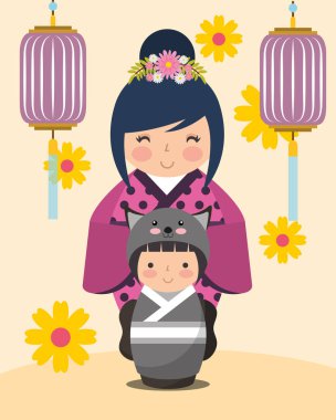 Japon kokeshi bebek kimono