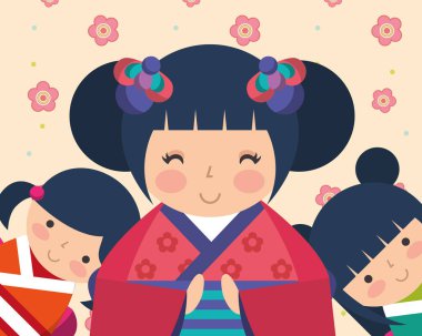 Japon kokeshi bebek kimono