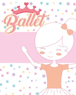 güzel Balerin Bale taç kart vektör çizim yazı