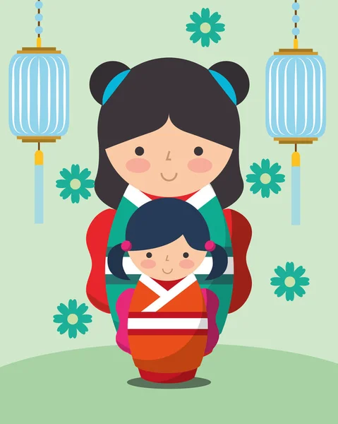Японское кокэси-кимоно — стоковый вектор