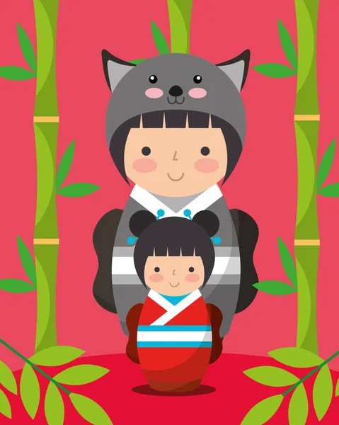Ιαπωνικά kokeshi κούκλα κιμονό — Διανυσματικό Αρχείο