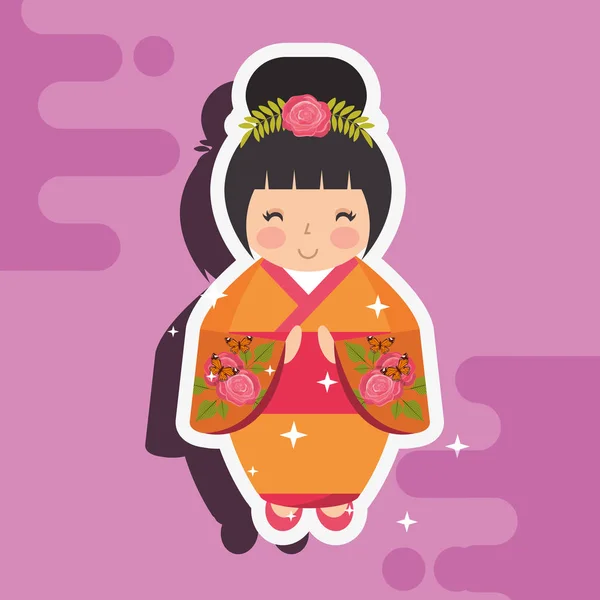 Japanse kokeshi pop kimono — Stockvector