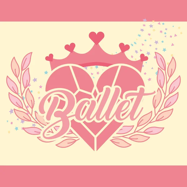 Coeur rose diamant couronne ballet emblème — Image vectorielle