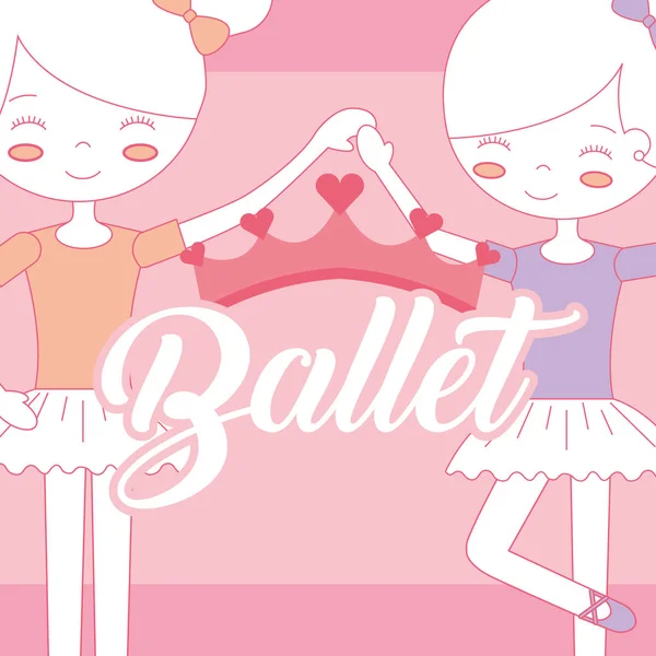 Belas bailarinas ballet segurando mãos coroa — Vetor de Stock