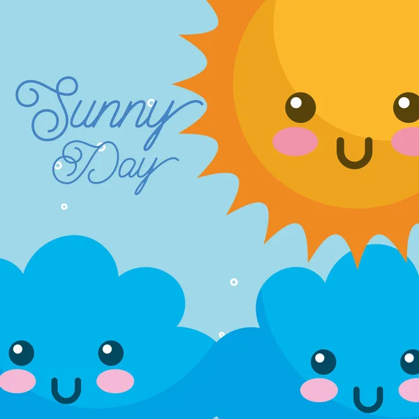 Kawaii sonniger Tag Wolken Wetter — Stockvektor