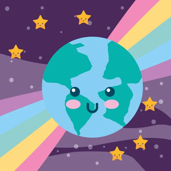 かわいい惑星地球虹と星 — ストックベクタ