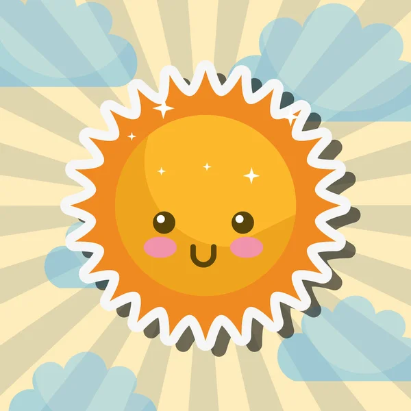 Kawaii sonnig wolken himmel cartoon wetter — Stockvektor