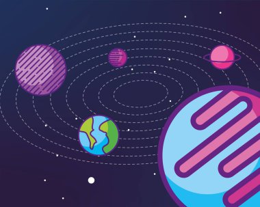 boşluk gökada kozmik kartı güneş sistemi gezegenler illüstrasyon vektör