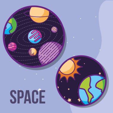 boşluk gökada kozmik kartı daireler güneş sistemi renkleri vektör çizim