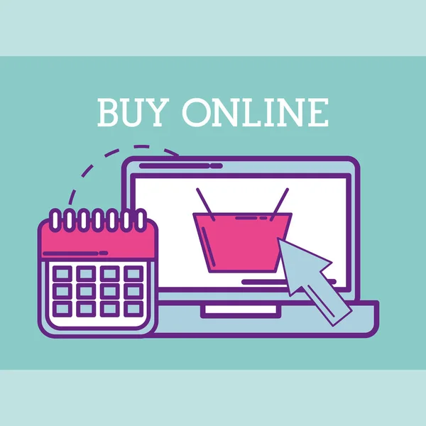 Laptop Shopping Basket Calendar Buy Online Vector Illustration — Stock Vector