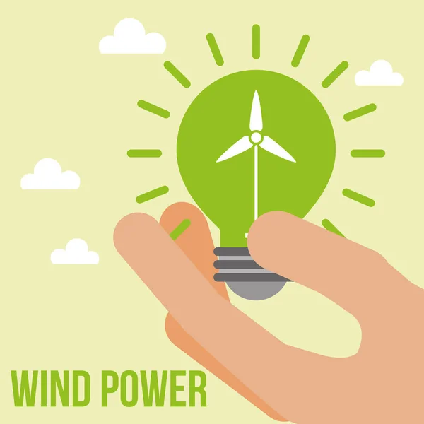 Main tenant ampoule verte énergie éolienne — Image vectorielle