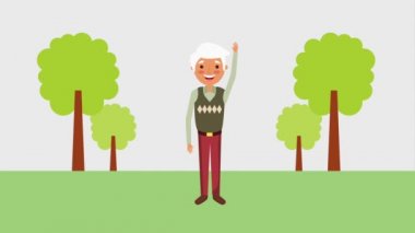 büyük adam park animasyonda el sallayarak hd