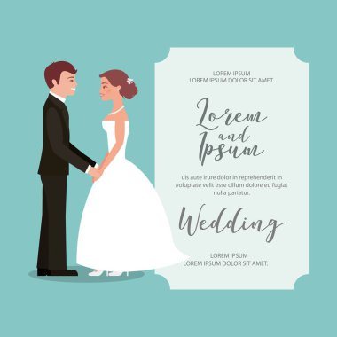 Gelin ve damat düğün kartı elele