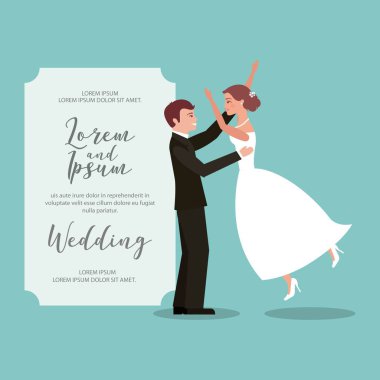 Çift gelin ve damat düğün kartı kutluyor