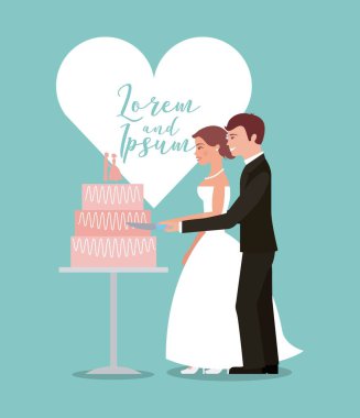 Gelin ve damat kesme düğün pastası tebrik kartı