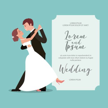 Gelin ve damat, ilk dans düğün kartı