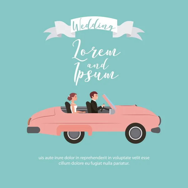 Pareja joven en el coche el día de su boda — Archivo Imágenes Vectoriales