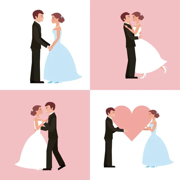 Casamento cartão noiva e noivo conjunto — Vetor de Stock