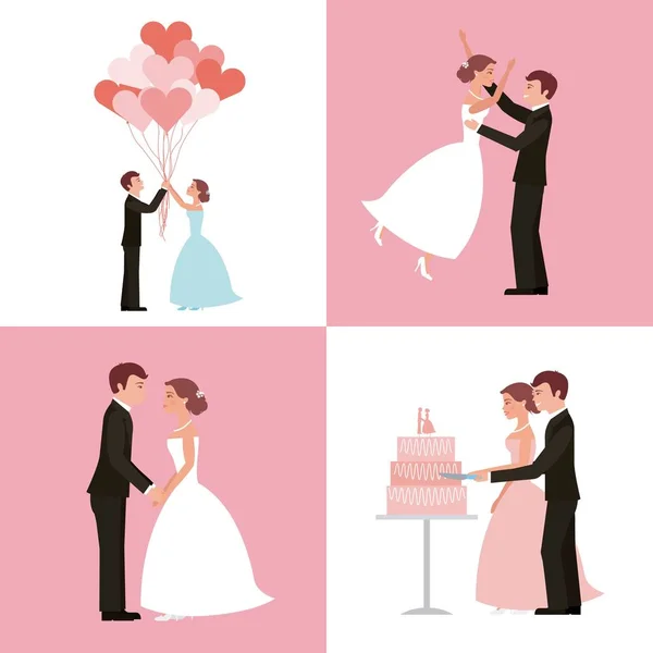 Ženich a nevěsta karty Svatební sada — Stockový vektor