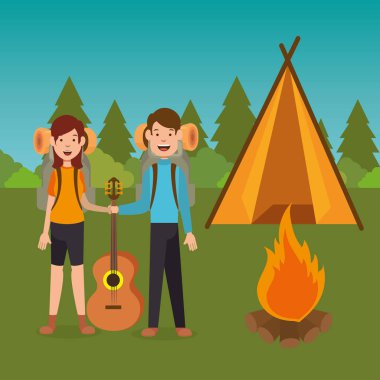 Genç çift kamp bölgesinde