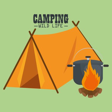 çadır vektör çizim tasarım ile yaban hayatı kamp