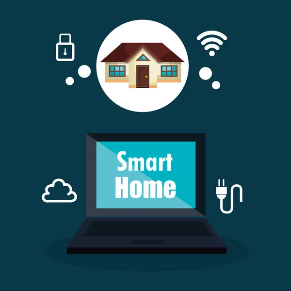 Smart Home mit Laptop-Computer — Stockvektor