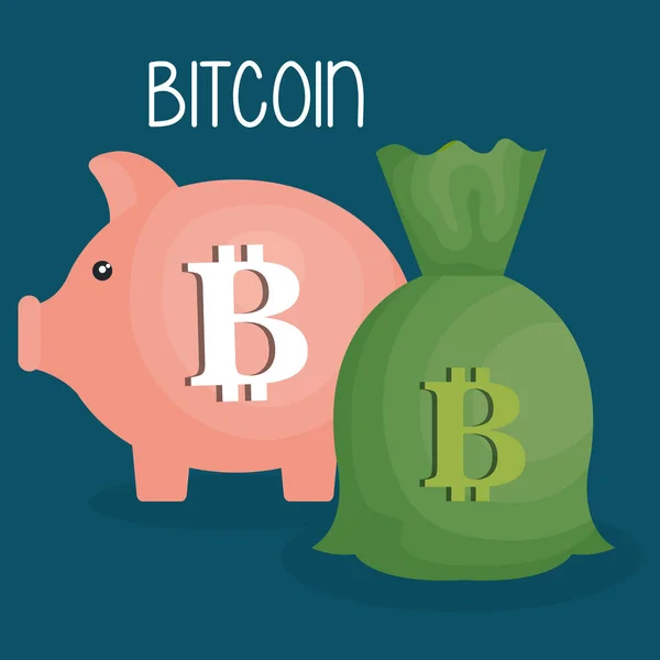 Piggy savings with bitcoin business — Stock Vector