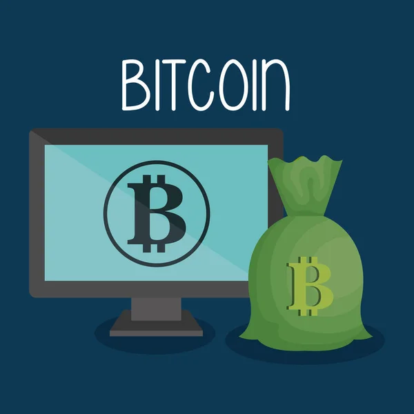 Bitcoin Business Desktop Computer Vector Illustration Design — Stock Vector