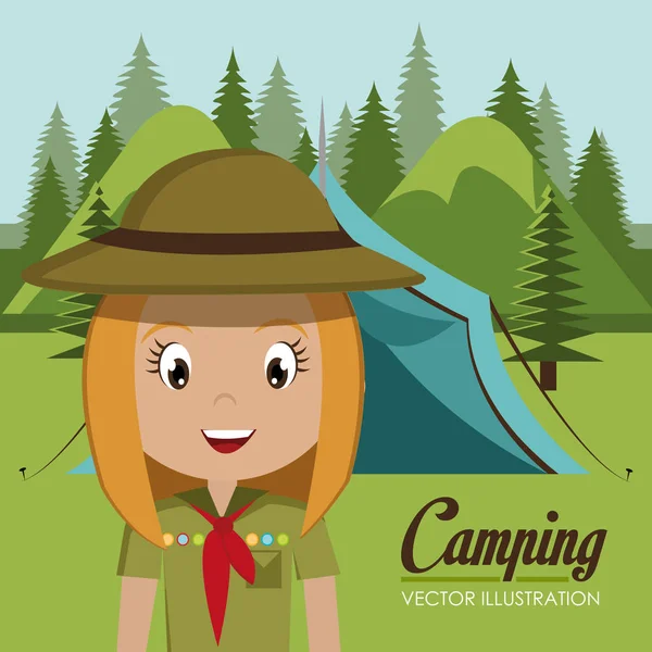 Girl scout i zonen camping — Stock vektor