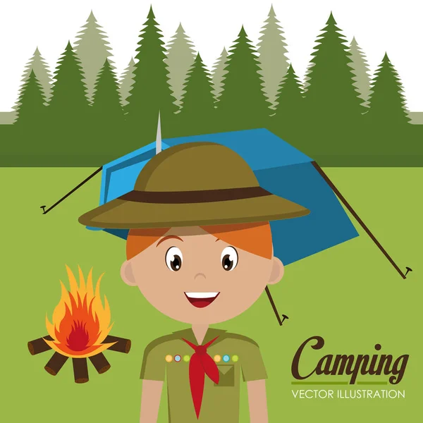Boy scout i zonen camping — Stock vektor