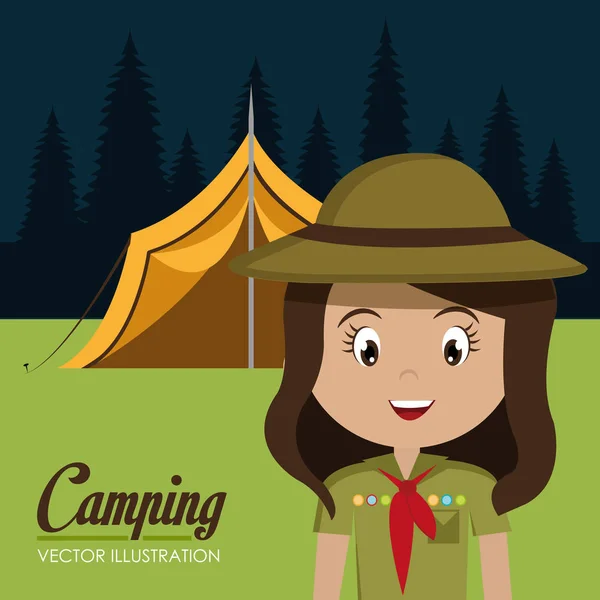 Girl scout i zonen camping — Stock vektor